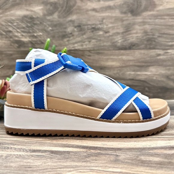 NIB Lucky Brand Imbae Strappy Platform Wedge Sandal Classic Blue Textile 8.5M - Picture 5 of 11